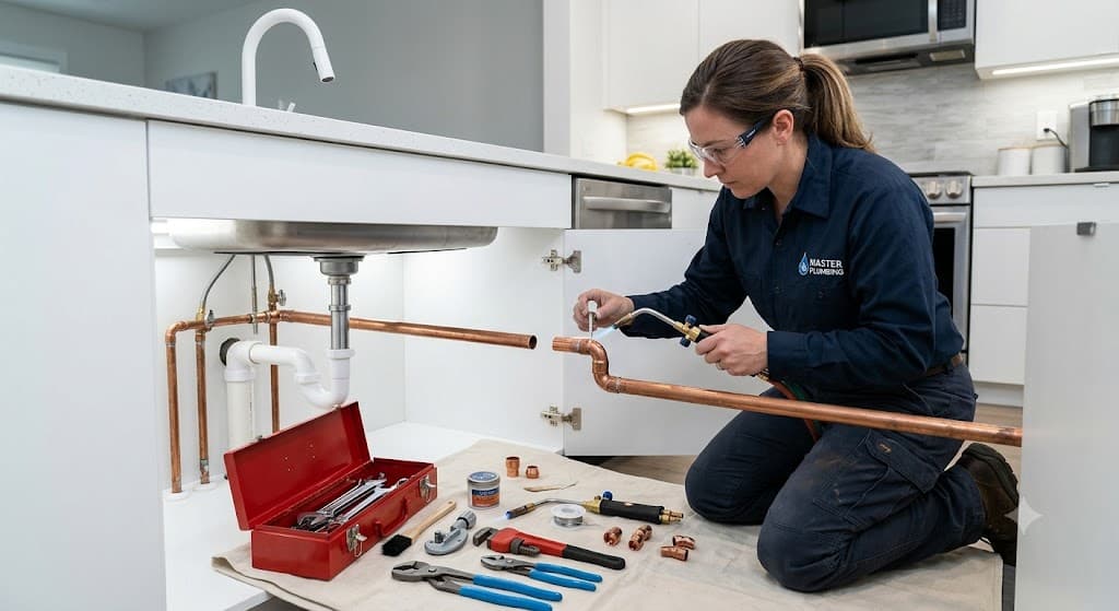 Professional plumbing repair in progress